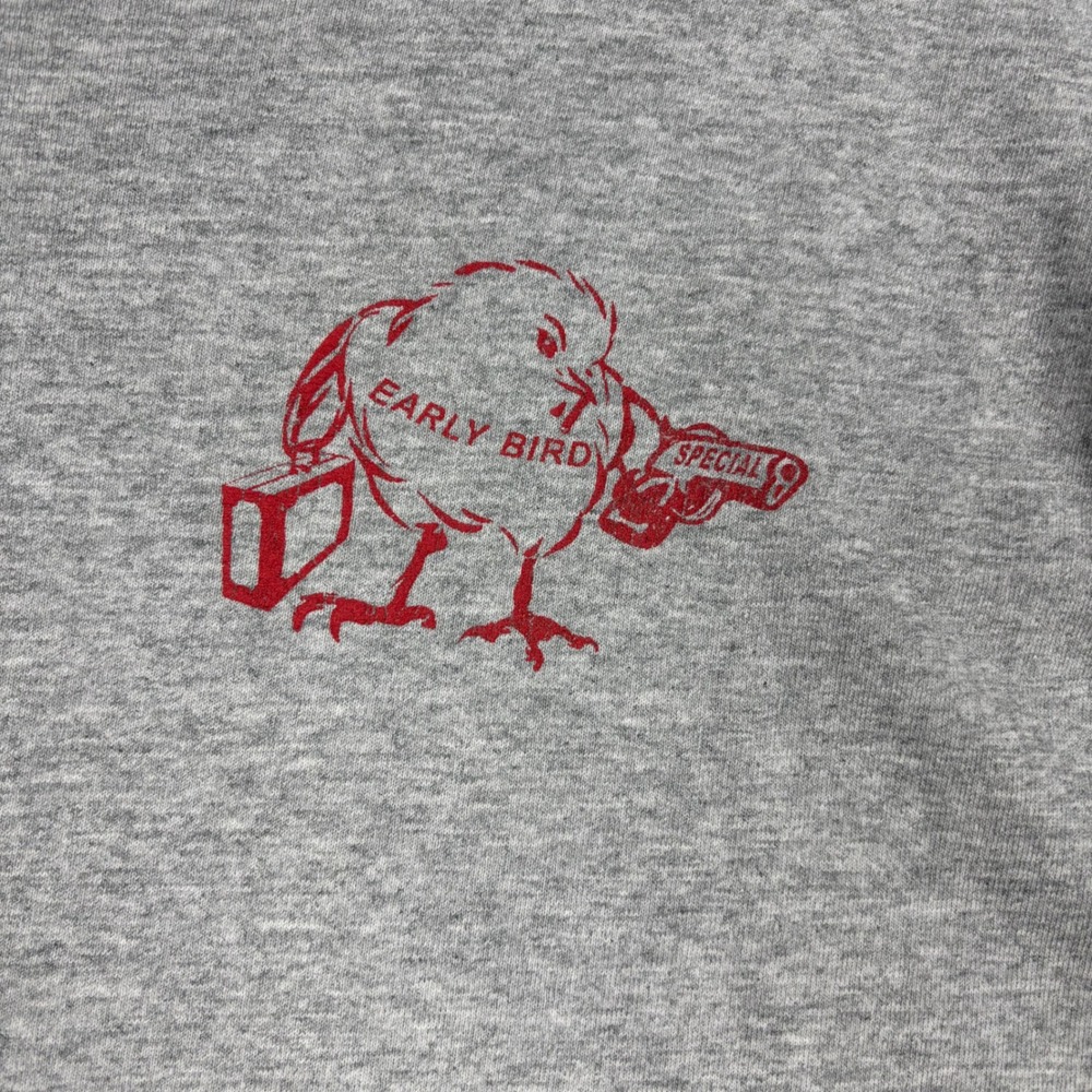 Fruit of the Loom Mens XL Gray Early Bird Special Crime Does Pay Graphic T-Shirt - Picture 2 of 8